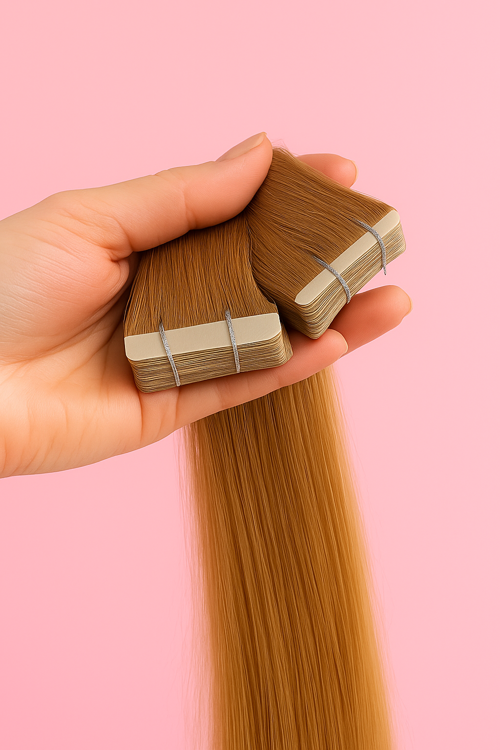 Extensão Invisible Slim Tape cabelo humano Remy KHairStore com fita ultrafina e acabamento invisível.